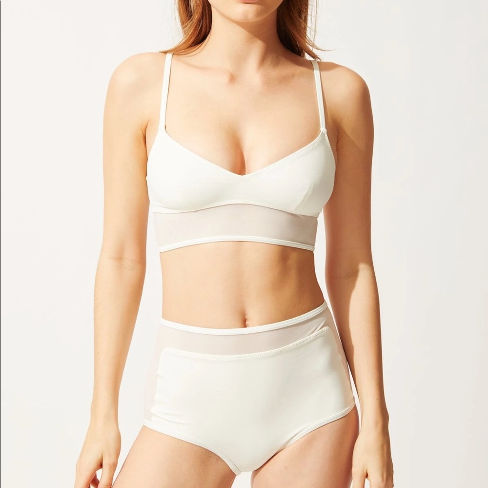 Solid and Striped Two Piece White Mesh Retro Bikini (top and bottom) NWT